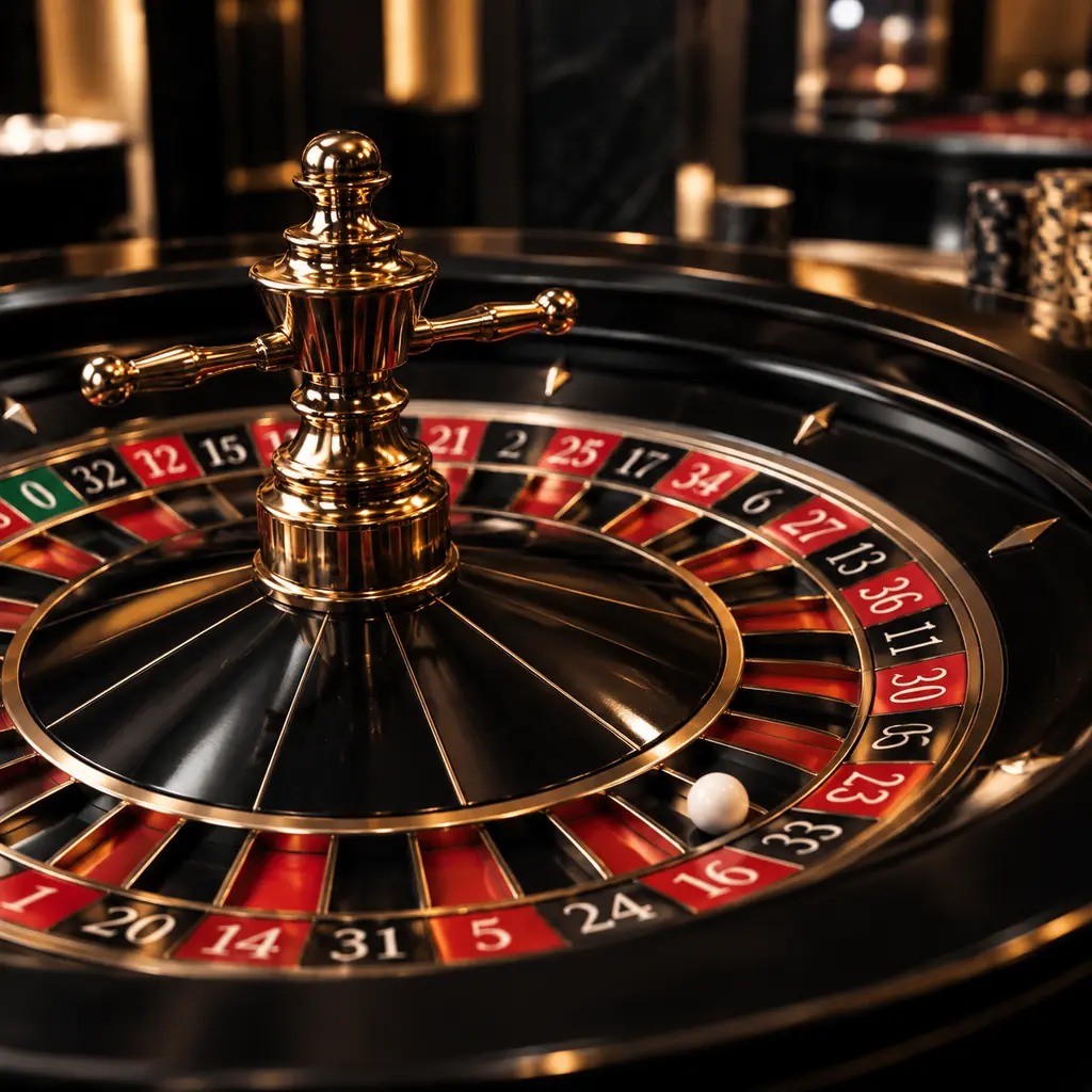 Roda roulette dan bola putih di meja kasino